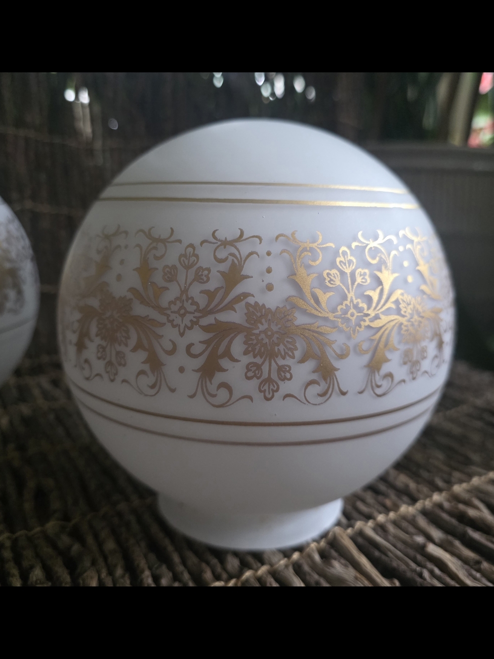 Vintage 1920s globe Light Shade Ceiling 6" Height, 3" Fitter, Satin Gold Details